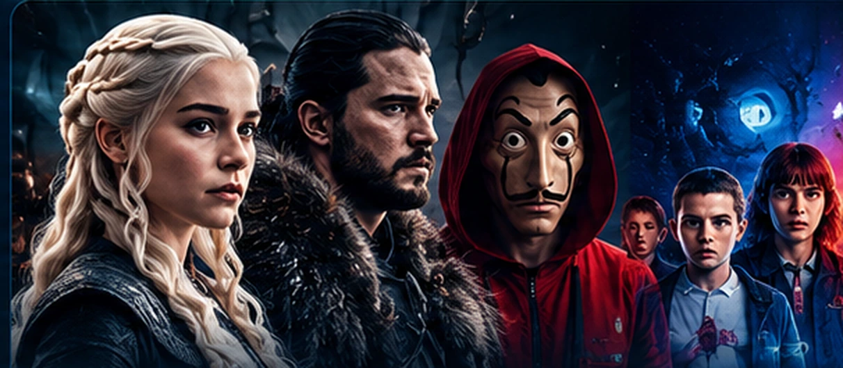 Dramatiska TV-seriefigurer i en stämningsfull filmisk komposition
